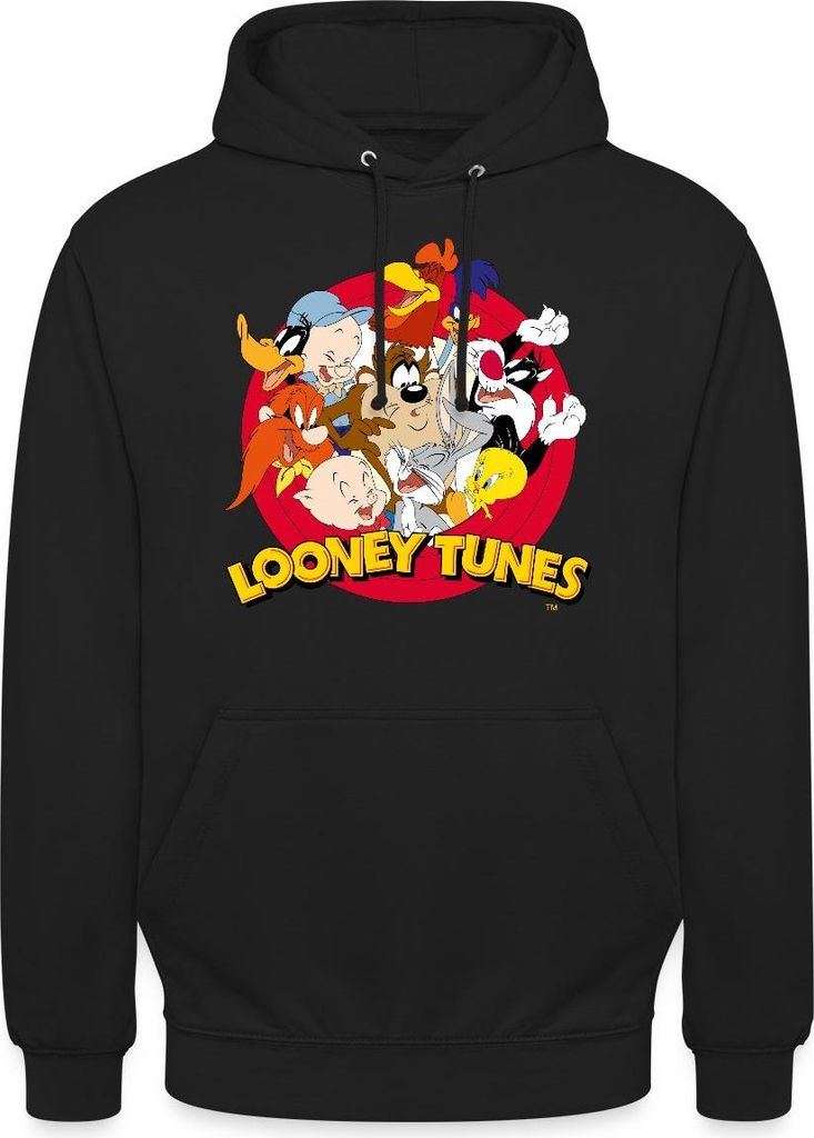 Spreadshirt Looney Tunes Bugs Bunny Logo Gruppenbild Uni Hoodie, XXL, Schwarz