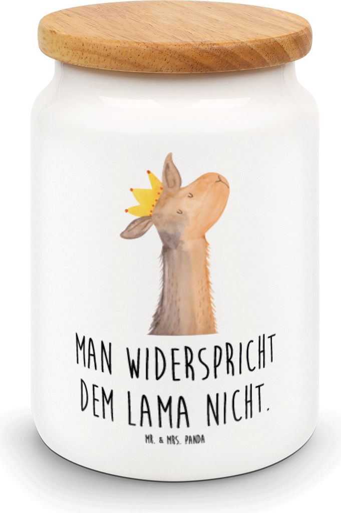 Mr. & Mrs. Panda Dose Lamakopf König - Weiß - Geschenk, Keksdose, leckerlidose, Lama, behälter, Kaffeedose, Vorgesetzter, Mama, Chef, Freundin, ...