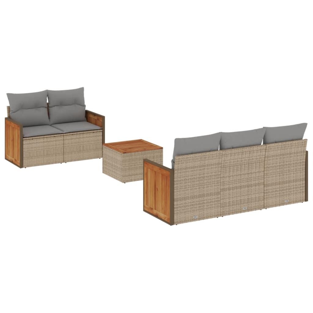 6-tlg. Garten-Sofagarnitur mit Kissen Beige Poly Rattan