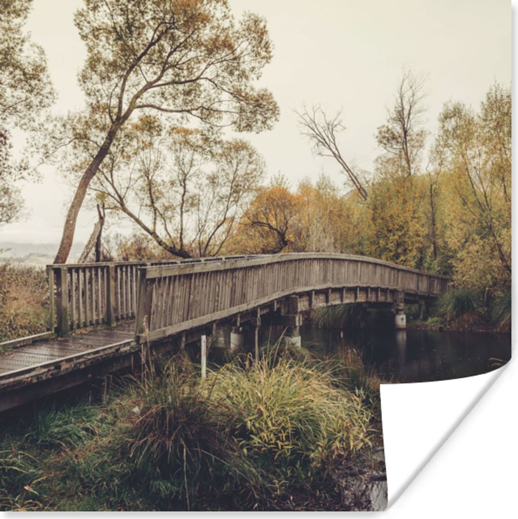 MuchoWow Poster Herbst - Brücke - Bäume 75x75 cm - Wand Dekoration