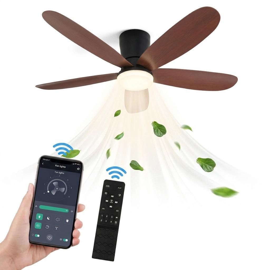 Ø106CM Deckenventilator mit LED Beleuchtung Smart App Fernbedienung Dimmbar 6 Windstufen, 3 Modi, Timer, 35W Leise LED Deckenleuchte mit Ventilator