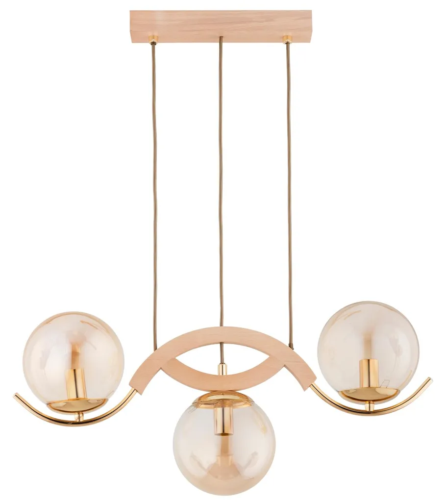 Suspension LIMA bois clair et doré 3xE14 Alfa - Luminaire 75x15x60 cm