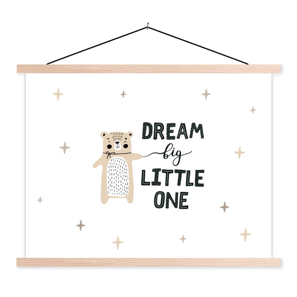 MuchoWow Textilposter Zitate - Dream big little one - Sprichwörter - Kinder - Baby - Jungen - Mädchen 120x90 cm mit holzfarbenen Rahmen - Magne...