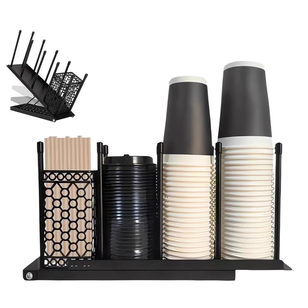 Kaffee Organizer,Einweg-Kaffeetassen-Organizer, Coffee Station Organizer, 4 Fächer, Coffee Bar Einwegbecher-Spender für Kaffeestation, Bar, Metall