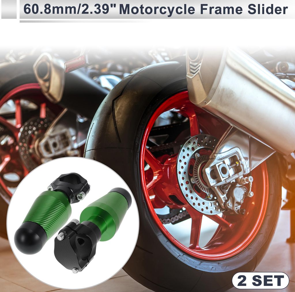 1.1"-1.3" Motorrad Slider Rahmen Aluminiumlegierung Rad Verkleidung Schutz Crash Pad Schutzblech Schutz 2.39" 6.73" 2 Stück Schraube Grün 2 Set