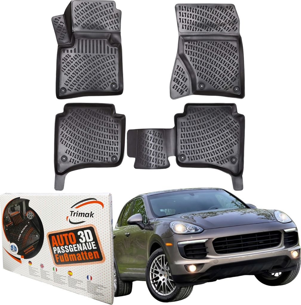 Trimak Autofußmatten kompatibel mit PORSCHE Cayenne Cayenne 2.Gen 2010-2017 2-Zonen-Klimaanlage Auto Allwetter Gummimatten