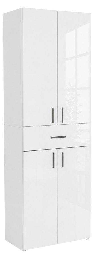 Badschrank Hochschrank Weiß Hochglanz stehend mit Schublade Produktbild 
