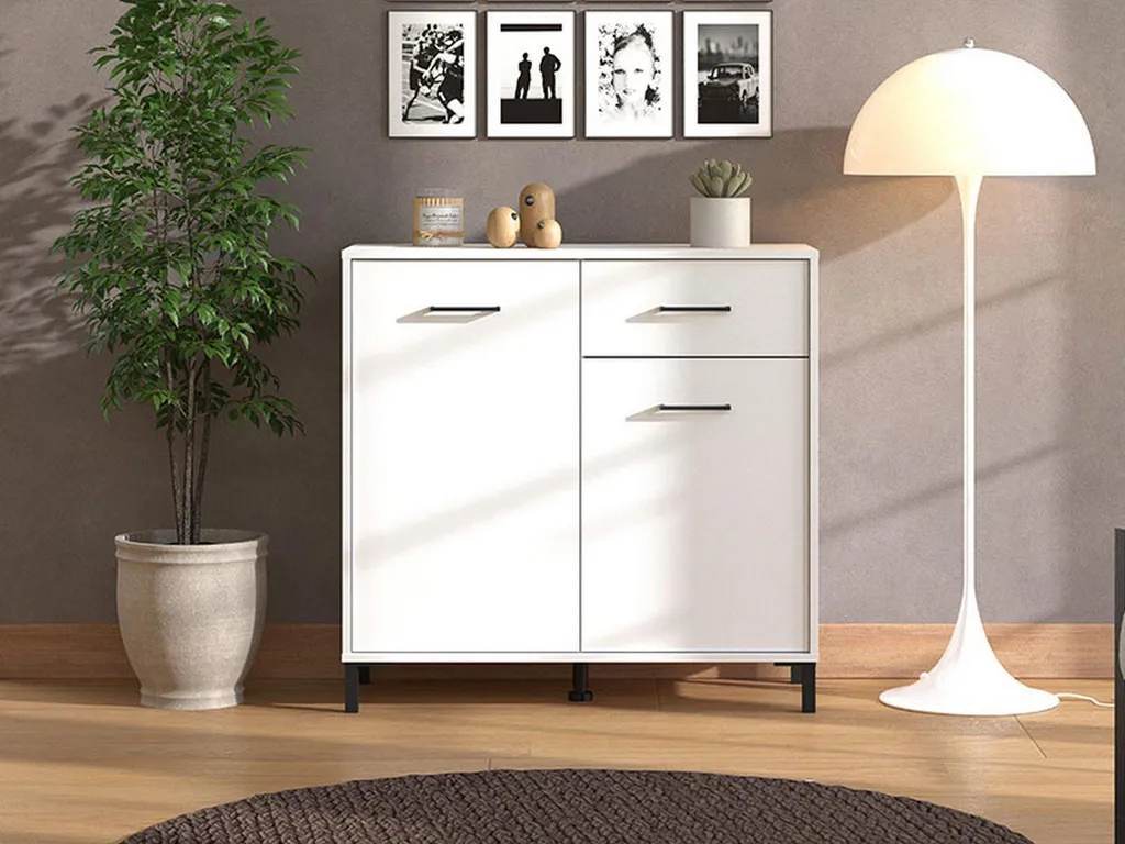 Buffet Blanc Laerruu 90 cm de Haut avec Rangement Double Étagère Robuste - 2