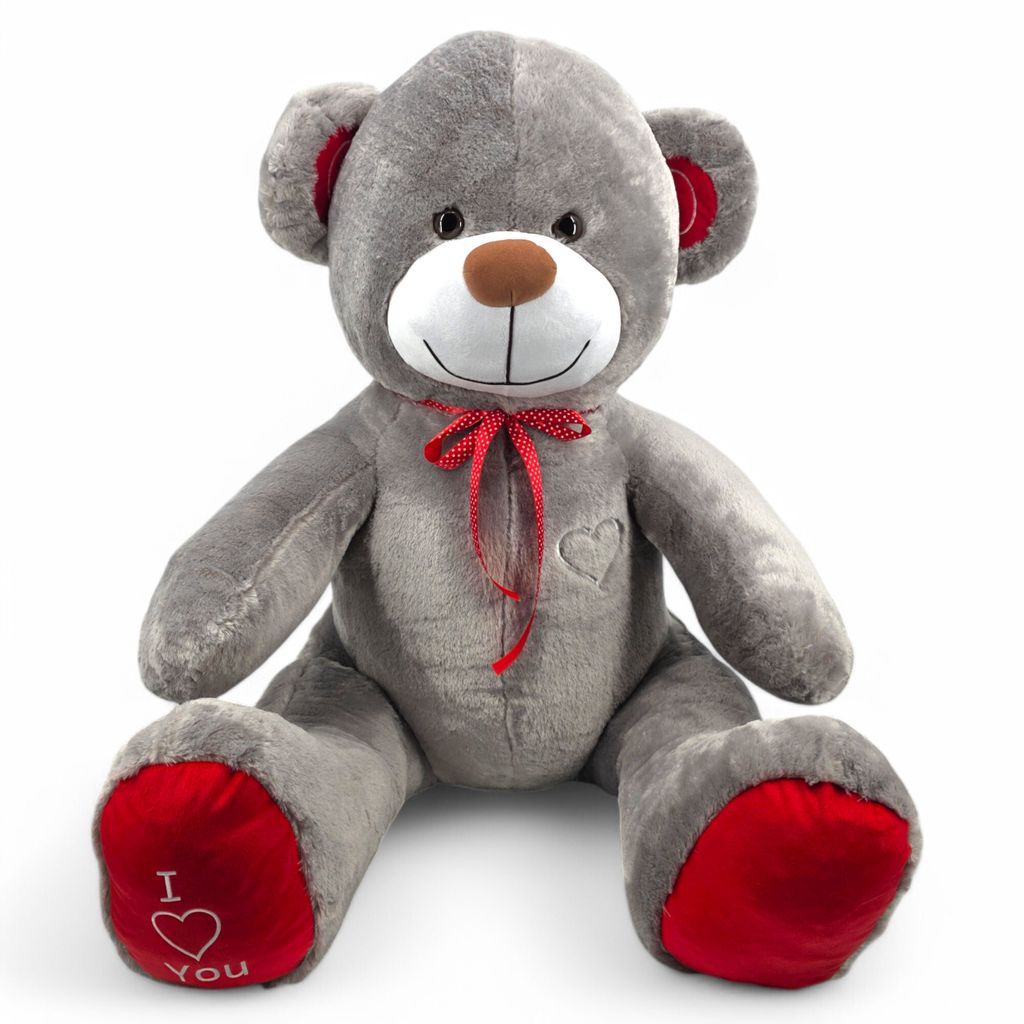 XXL Weicher Plüsch-Teddybär Plüschbär Kuscheltier 190cm - grau + rot
