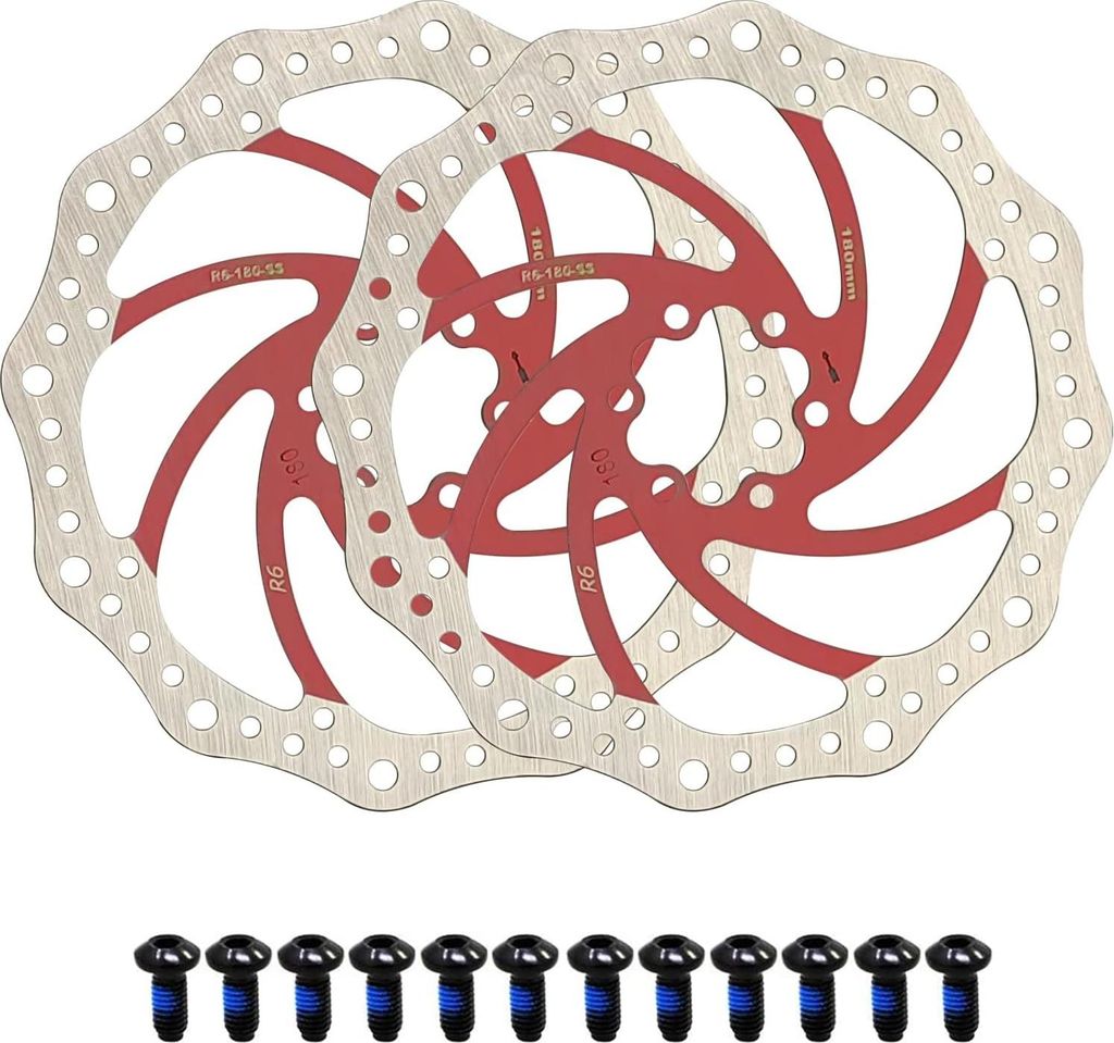 Fahrrad-Scheibenbremsrotor 203mm 2 Stück - Scheibenbremse Fahrradrotor mit 12 Schrauben - Rennräder Mountainbikes BMX MTB (203MM Rot R6)