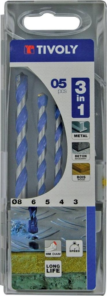 5 Bohrer 3in1 Multi-Material Ø 3 bis 8mm - TIVOLY - 11901770002