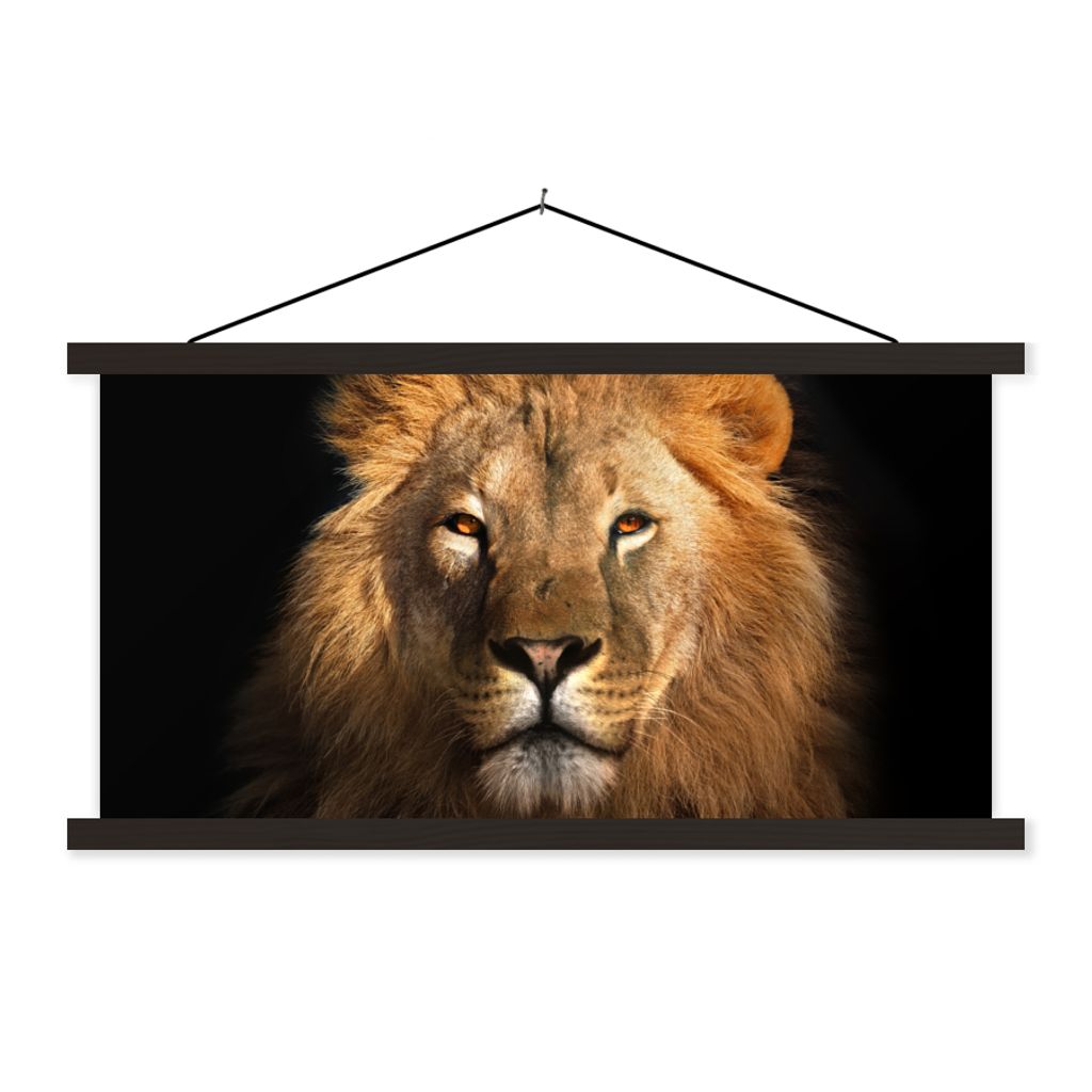 MuchoWow Textilposter Löwe - Tiere - Schwarz - Hell - Braun - Porträt 60x30 cm mit schwarzem Rahmen - Textilien