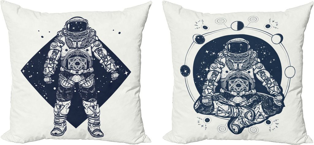 ABAKUHAUS Weltraum Dekokissen Kissenbezug 2er Pack, Galactic Astronaut Kunst, Modern Accent Doppelseitiger Digitaldruck, 45 x 45 cm, Nachtblau Off ...
