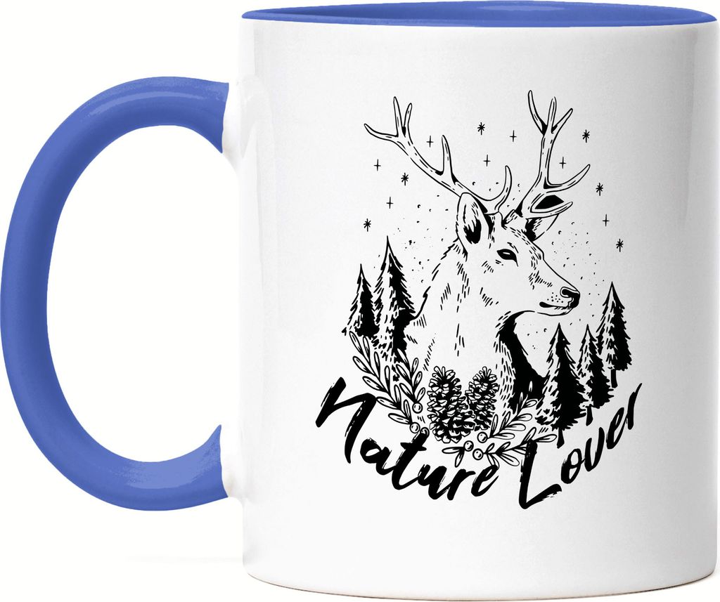 Nature Lover Tasse Blau Naturliebe Wanderlust Reh zwischen Produktbild 