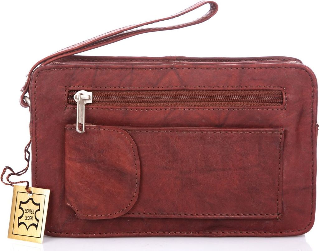 Bag Street Herren Echtleder Handgelenktasche Herrensaschet für Dokumente Dunkelbraun