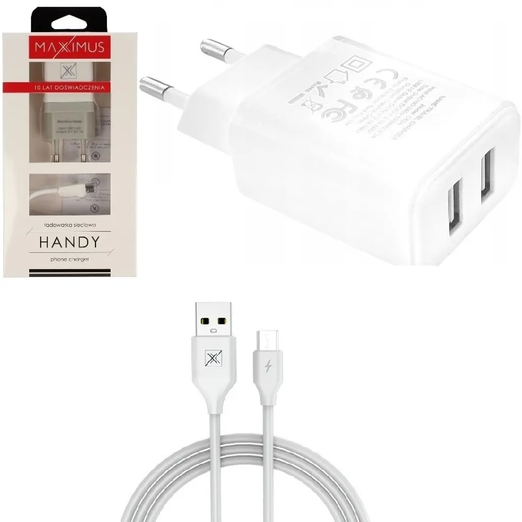 Maxximus Caricabatterie 2.1A MicroUSB Bianco - Caricatore 2 Porte USB