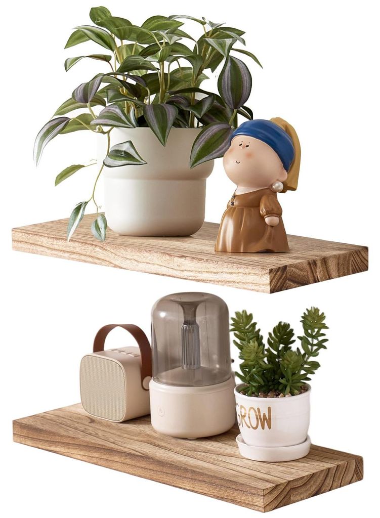 Schwebendes Holzregal, 2 Stück, kleines Wandregal aus Holz, 40 cm, Wandpaneel für Badezimmer, Schlafzimmer, Wohnzimmer, Küche, Büro, Waschküche