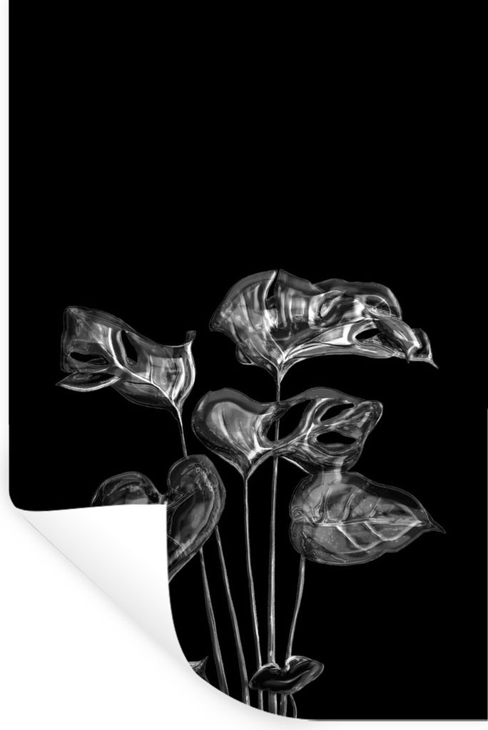 MuchoWow Wandtattoo Wandsticker Wandaufkleber Herzförmige Blätter mit Löchern auf schwarzem Hintergrund - schwarz und weiß 20x30 cm Selbstkle...