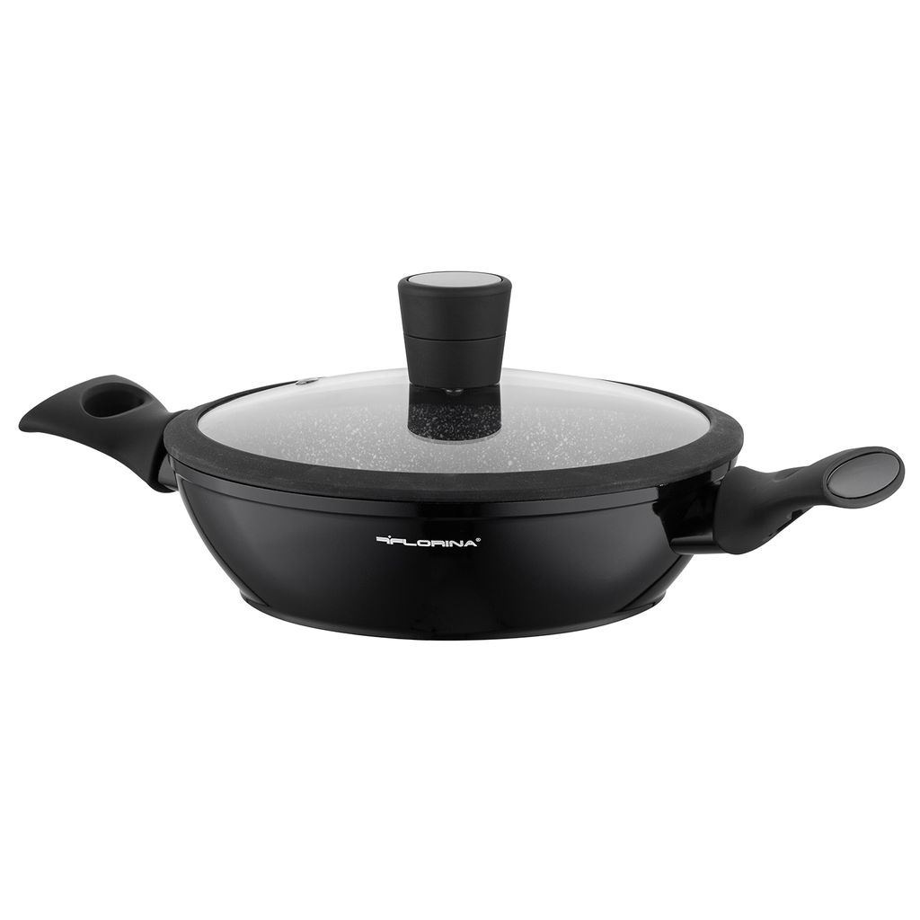 FLORINA Aluminium Topf (2,5 l) 24 cm I Kochtopf MAGNUM mit Silikon Glasdeckel I Antihaftbeschichtet I Niedriger Topf mit Softtouch Griffen I Nudelt...