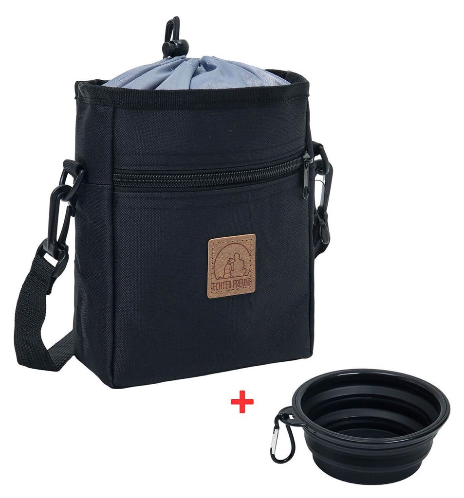 Leoberg Leckerli-Tasche mit Reisenapf - Futterbeutel Hund Leckerlibeutel mit Napf in Schwarz-903117