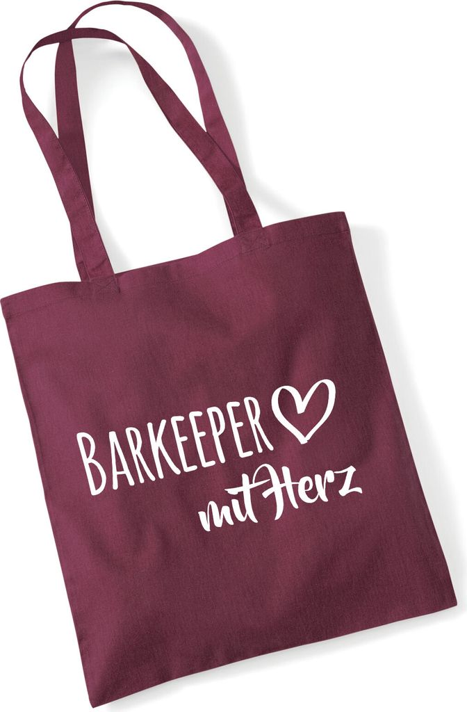 Huuraa Jutebeutel Barkeeper mit Herz 10 Liter Burgundy Baumwolle Tasche Geschenkidee