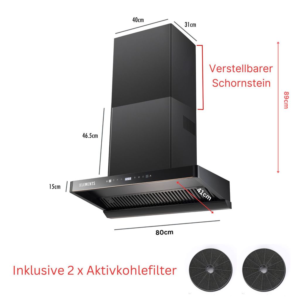 KB ELEMENTS Dunstabzugshaube 80cm, Wandhaube 80cm, 1350 Produktbild 7