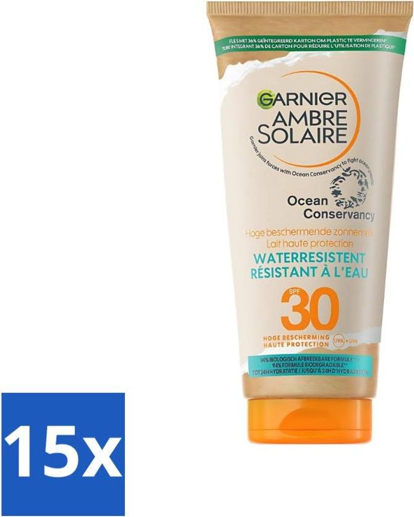 Garnier - Ambre Solaire - Wasserbeständiger schützender Sonnenschutz - LSF 30 - 175 ml - Vorteilspack - 15 Stücke