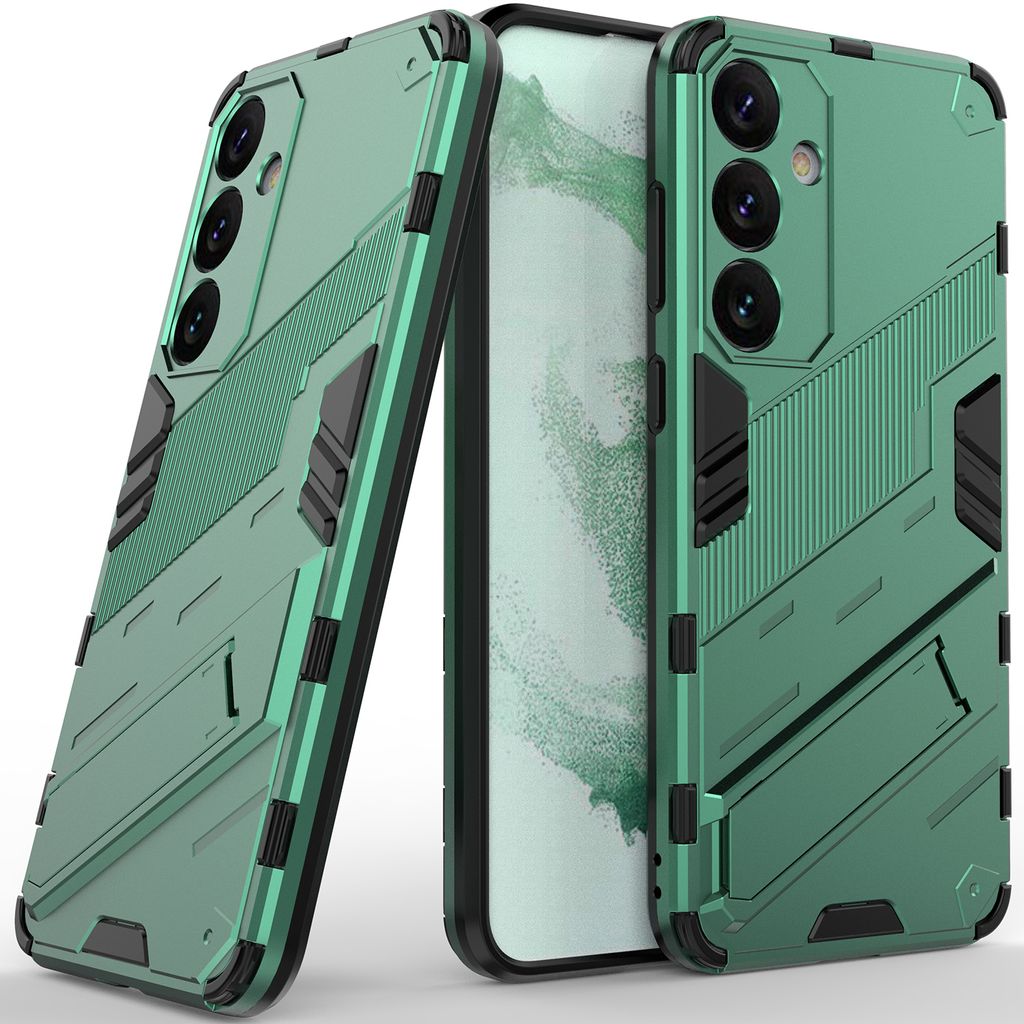 Armor Hülle für Samsung Galaxy S24, Hybrid PC TPU Bumper Stoßfestes Schutzhülle mit Standfunktion Grün