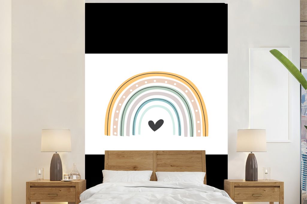 MuchoWow Fototapete für Wohnzimmer oder Schlafzimmer Wandtapete Vinyl Motivtapete Regenbogen - Herz - Tupfen - Pastell - Kinder - 400x300 cm - K...