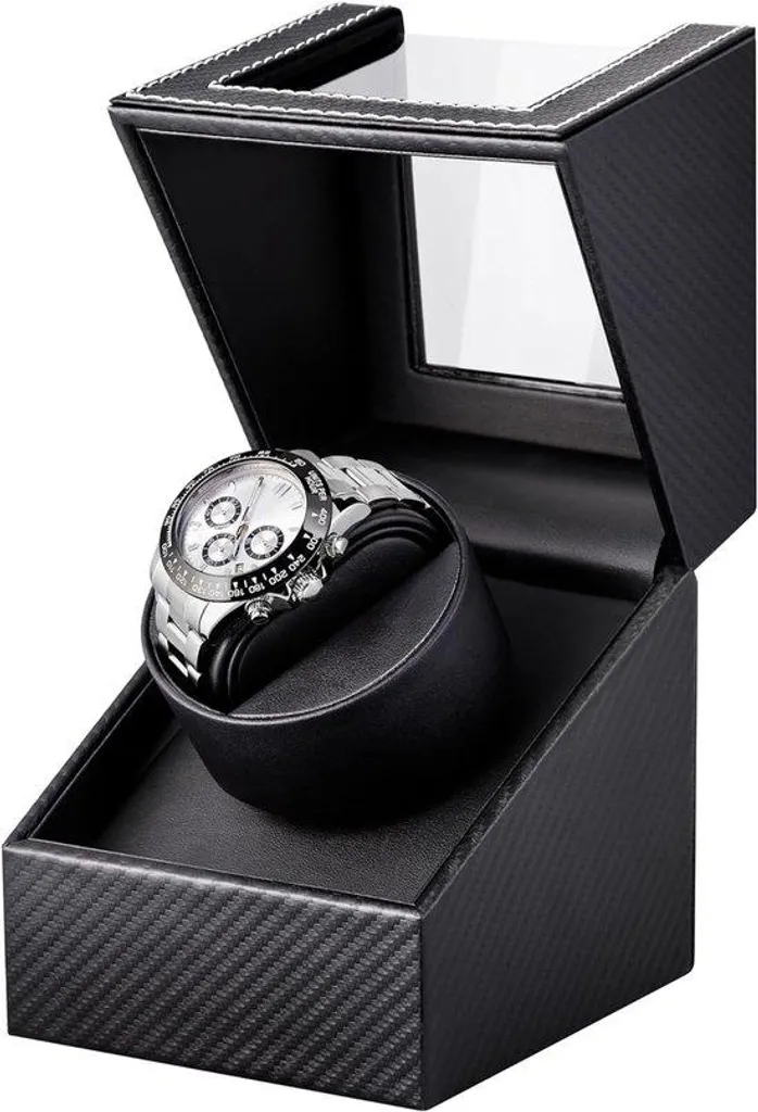 Boîtier remontoir montre automatique noir cuir avec rotation silencieuse Luxe