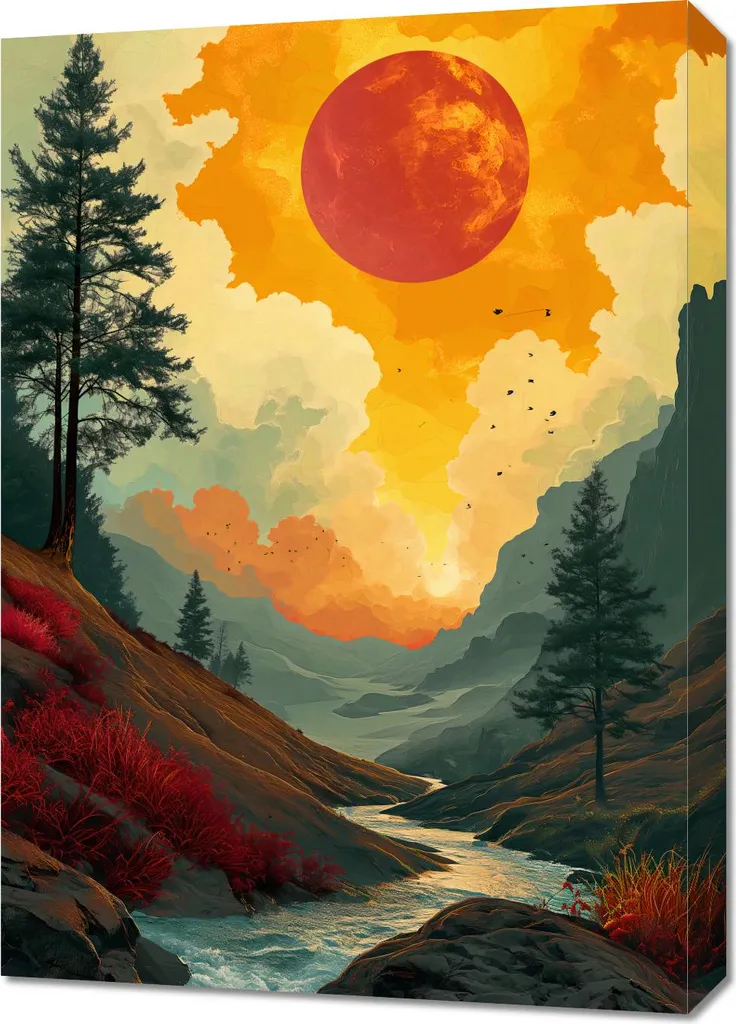 Tableau paysager Rivière sauvage au crépuscule 50x70 cm pour votre salon