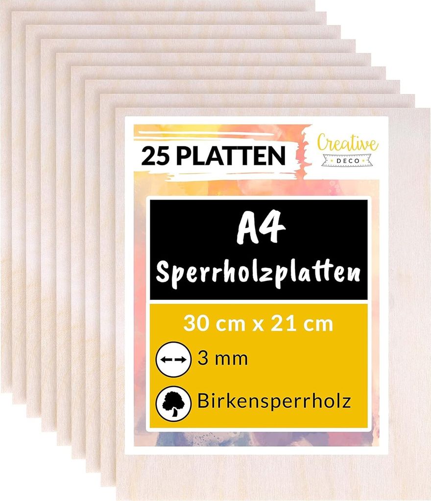 A stack of A4 plywood sheets with a label on the front.