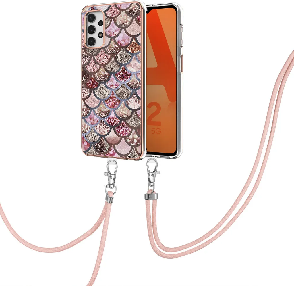Custodia Samsung A32 5G con Laccio Regolabile Fantasia Caffè TPU