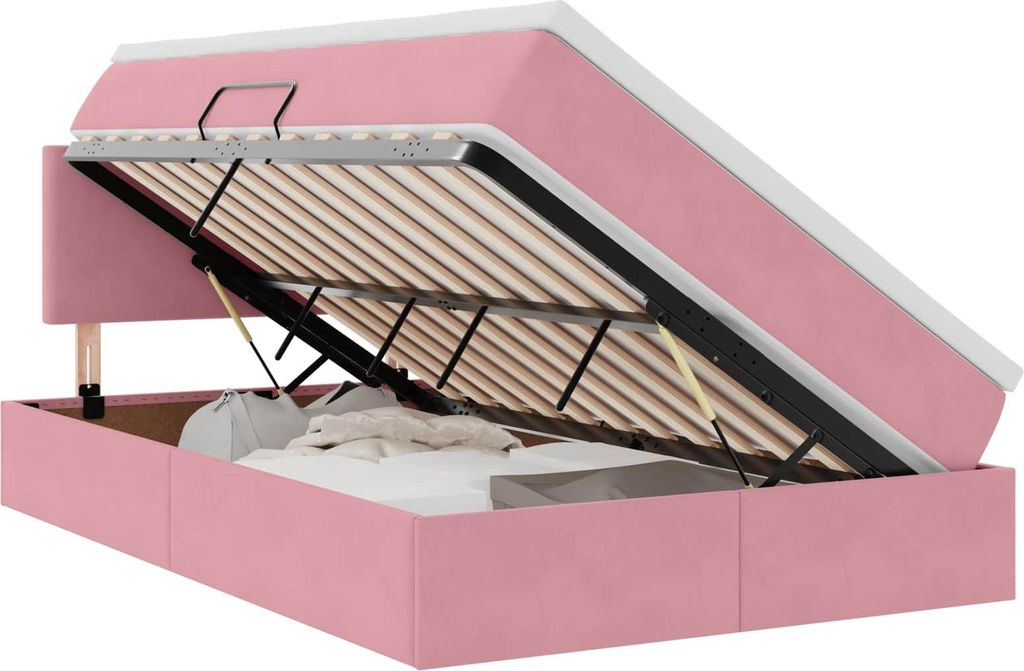 Bett mit Stauraum und LED mit Matratze Rosa 120 x 200 cm Samt