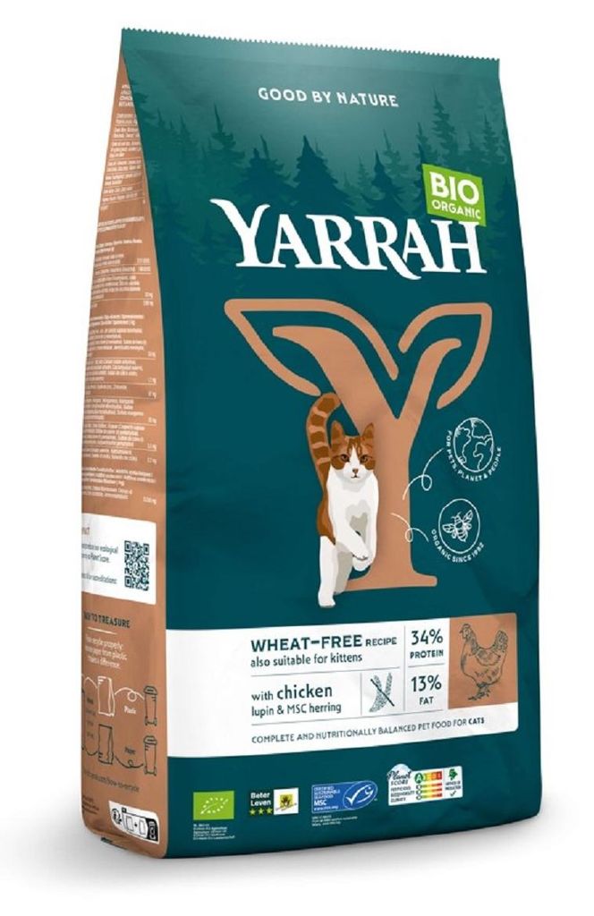 (DLA KOTA I KOCIĄT) KARMA Z KURCZAKIEM I GROSZKIEM BIO 800 g - YARRAH