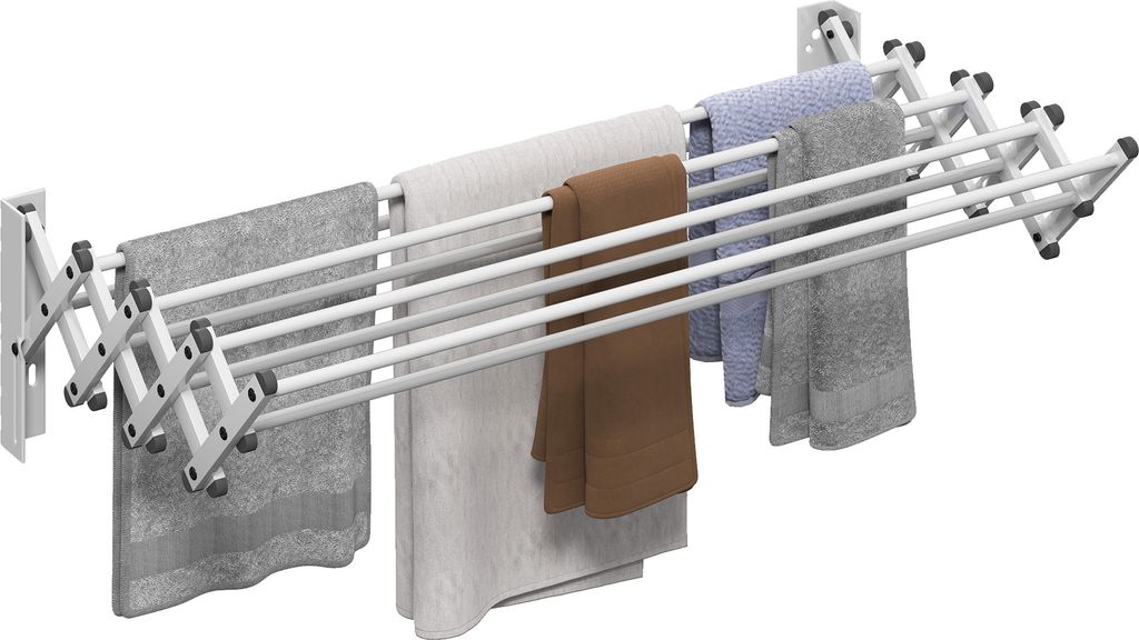 HOMCOM Wäscheständer Wand Ausziehbar Wäschetrockner Wandmontage mit 8 Stangen aus Aluminium, Platzsparender Trockenständer 86 x 61 x 22 cm, Silber