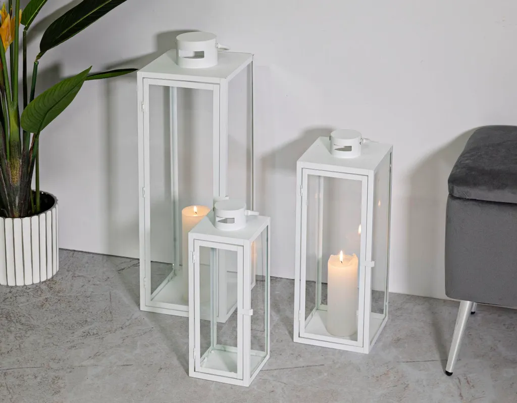 Lanterne Blanche de Table 22cm - Pack de 3 pour Déco Mariage et Fêtes