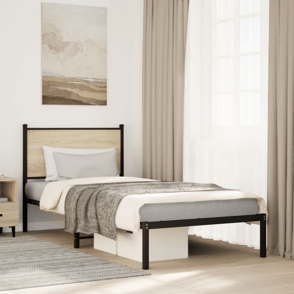 Möbel Klassische Betten - Braun - CLORIS Metallbett ohne Matratze Sonoma-Eiche 90x190 cm,17.35 Kg - 254157