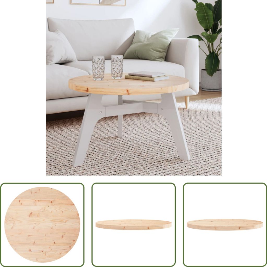 The Living Store Tischplatte Rund Ø70x3 cm Massivholz Kiefer