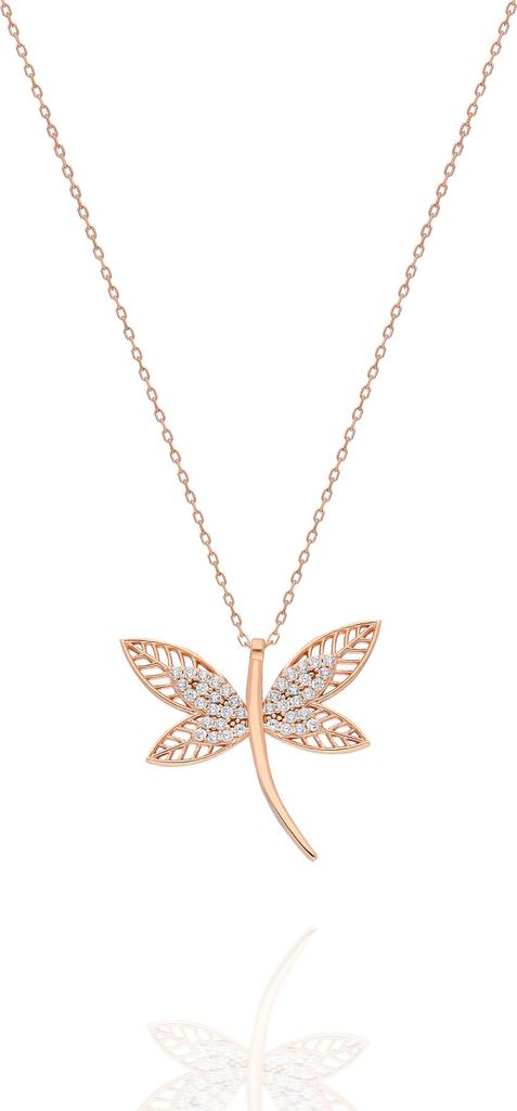 925 Silber Libelle Kette Rosegold – Damen Halskette mit funkelnden Zirkonia Steinen