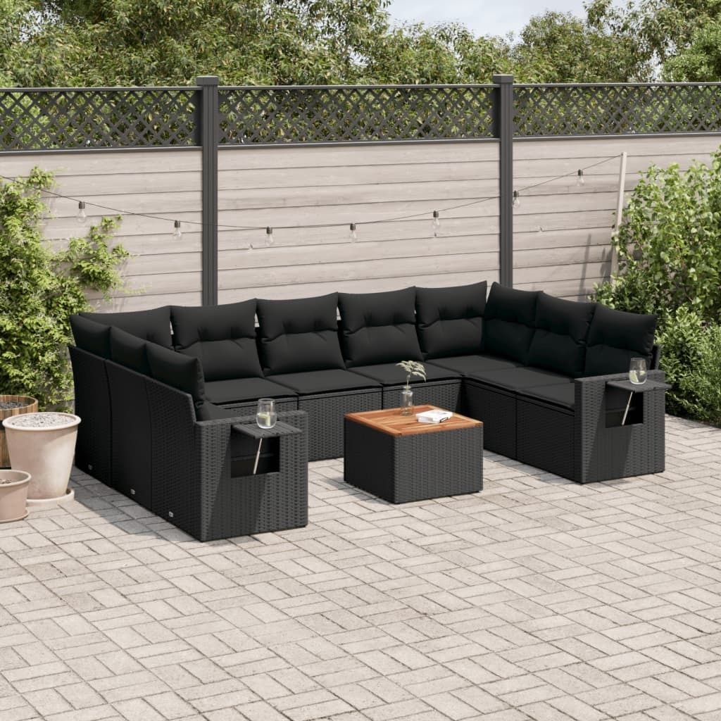 10-tlg. Garten-Sofagarnitur mit Kissen Schwarz Poly Rattan 3257035