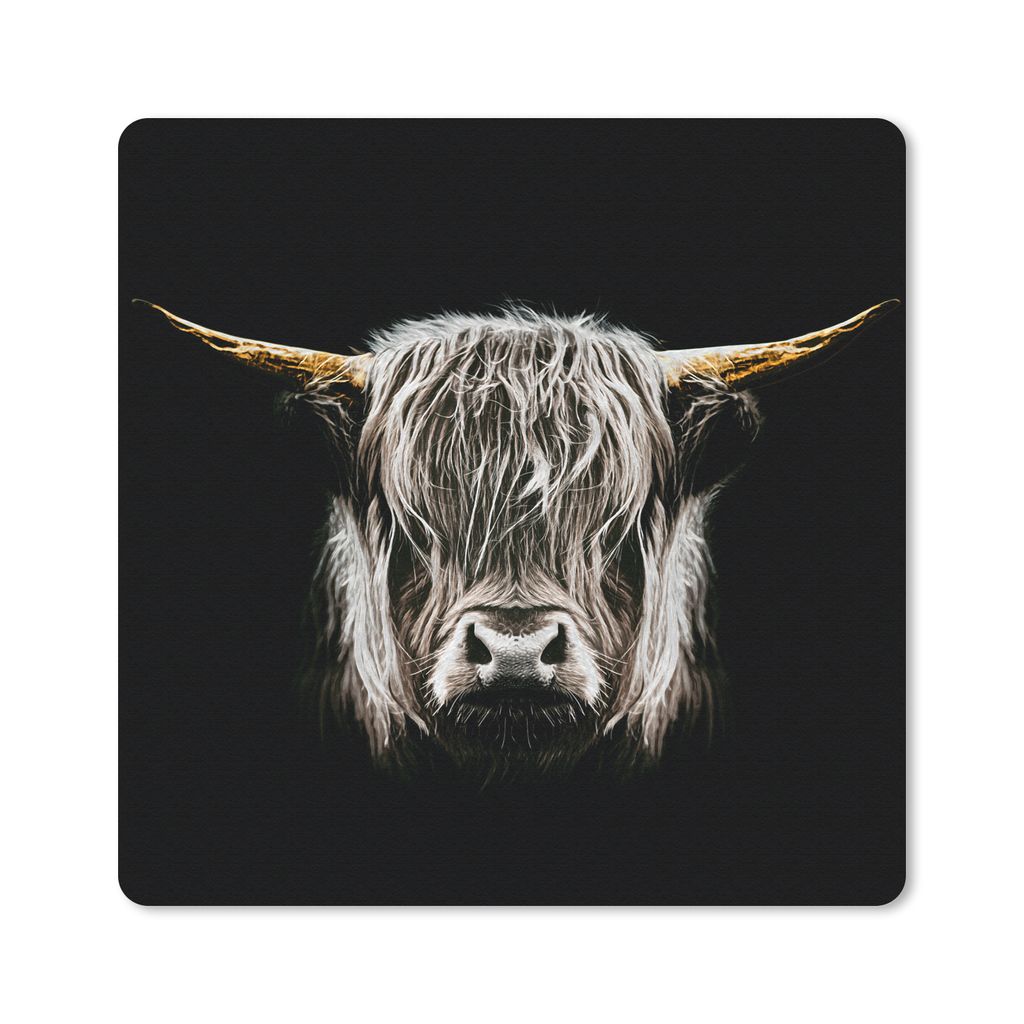MuchoWow Mauspad Mousepad Schottischer Highlander - Schwarz - Weiß - Hörner 30x30 cm - Mousepads - Maus Mat - Pad - Mausunterlage - Gaming