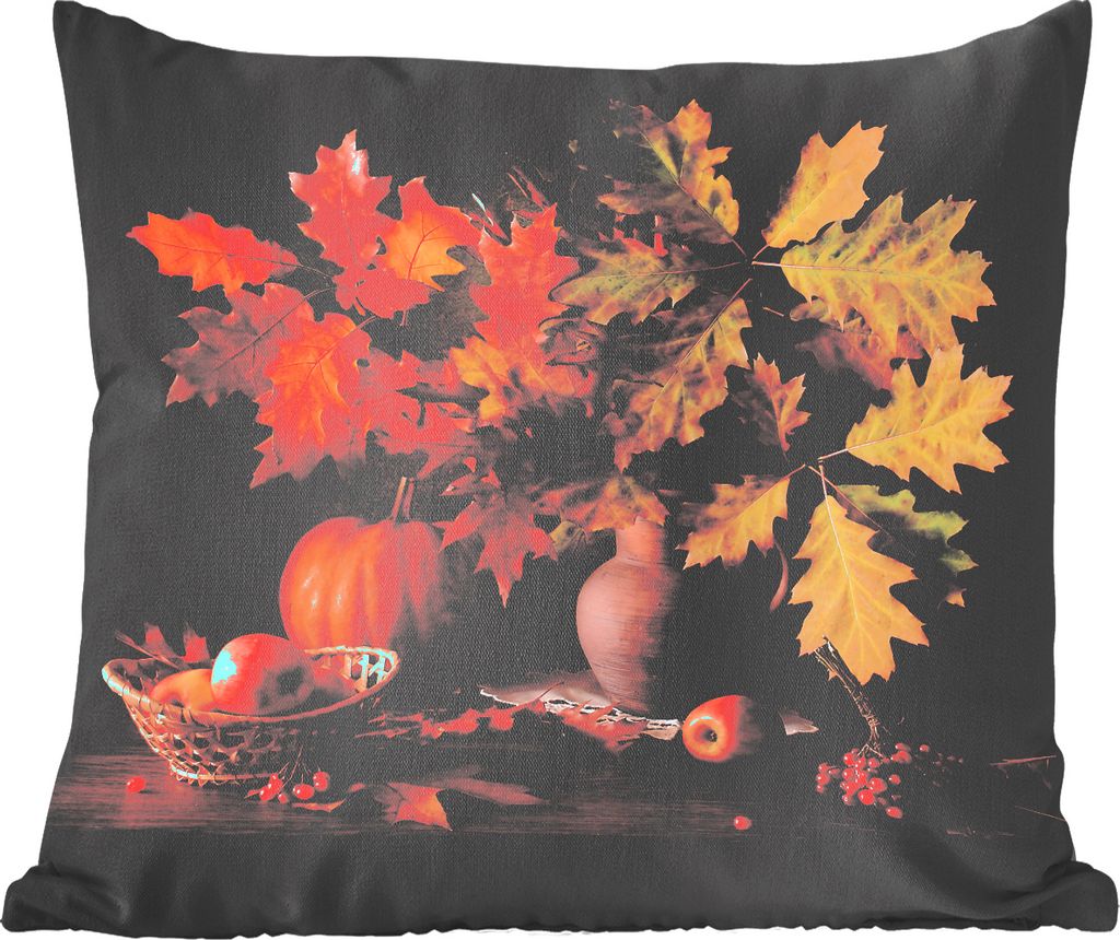 MuchoWow Zierkissen Sofakissen Wohnzimmer Dekokissen 45x45 cm Stilleben - Kürbis - Blätter - Apfel - Kirsche - Herbst - Schlafpolster - Polster...