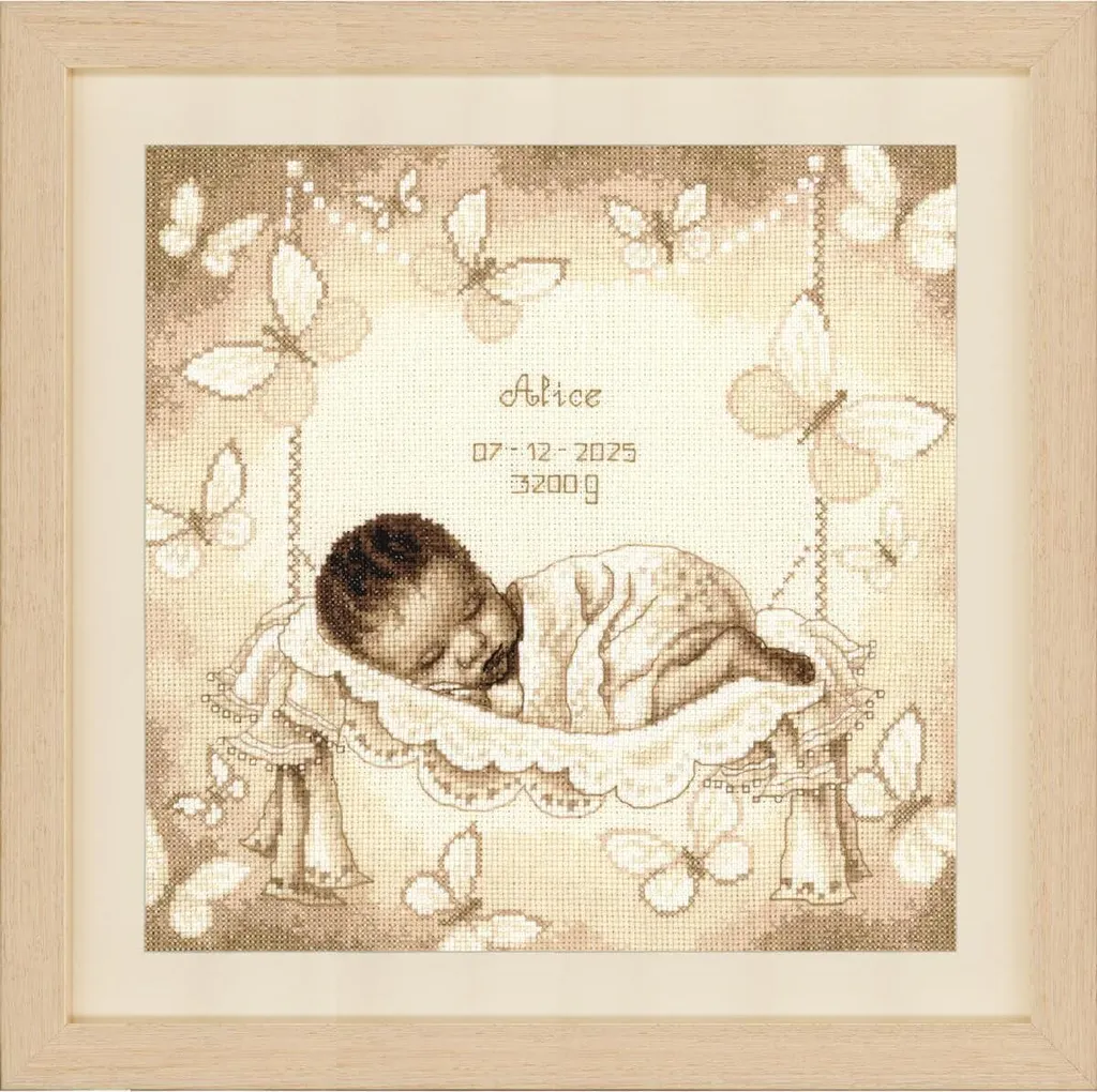 Kit broderie complet Bébé et Papillons 28x28 cm - Qualité supérieure