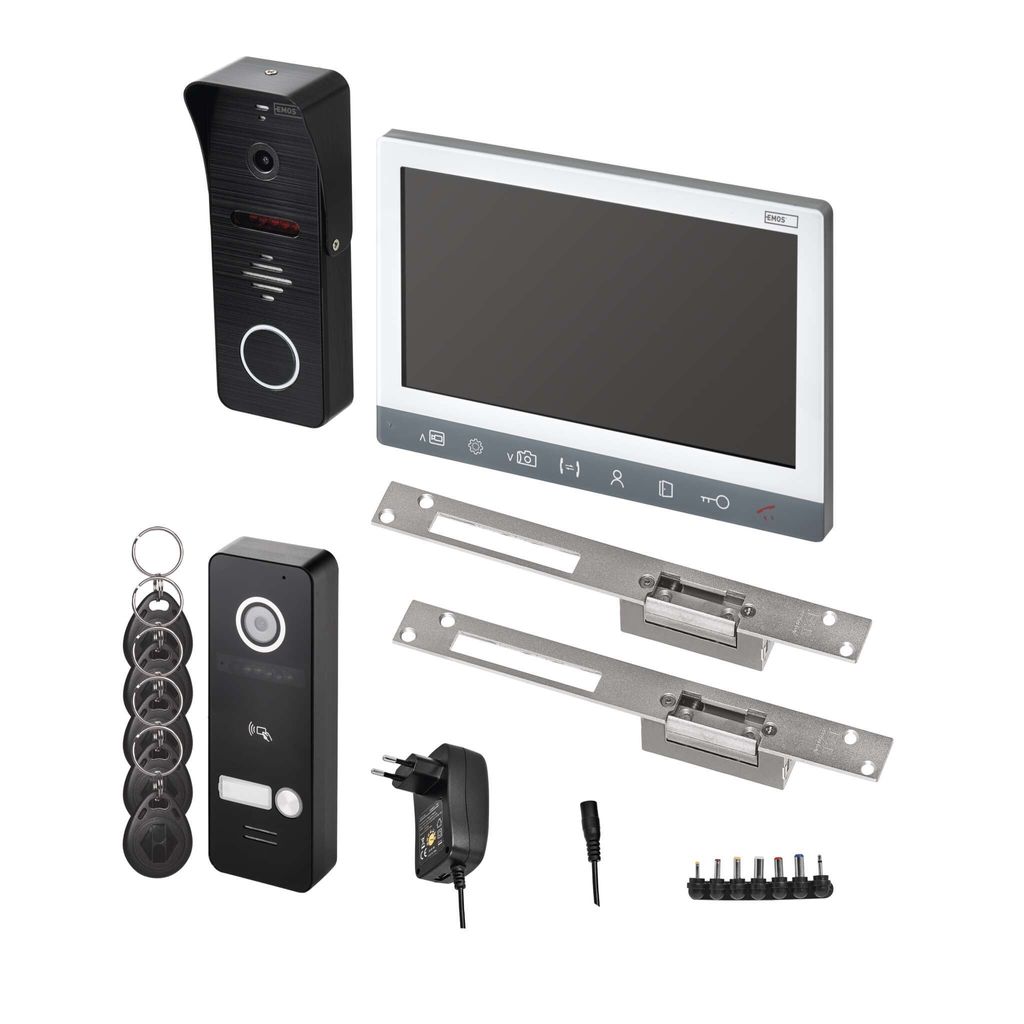 EMOS Video-Türsprechanlagen-Set EM-10AHD mit 2 Eingängen und 2 el. Schlössern auf/zu, H3010.8
