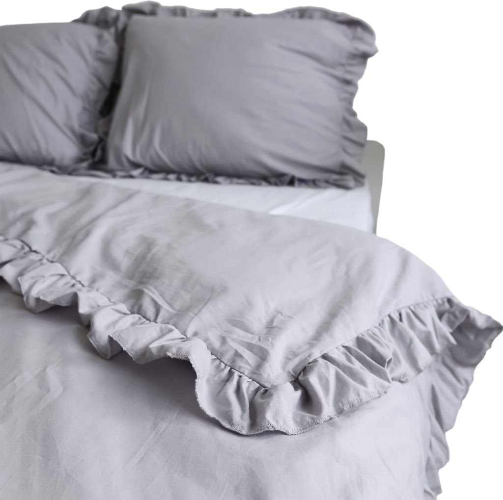 Bettwäsche Mit Rüschen Schlafzimmer Bettdeckenbezug 160X200 Cm Hellgrau