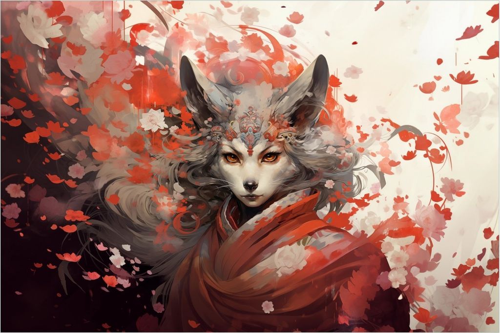 Wallario selbstklebendes Poster - Mystischer Fuchsgeist, Größe: 61 x 91,50 cm