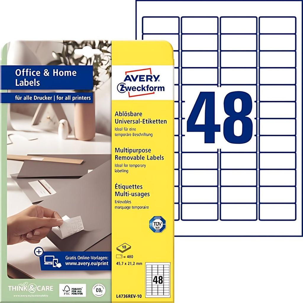 Avery L4736REV-10, Bílá, Laserová/inkoustová tiskárna, 45.7 Obrázek produktu 