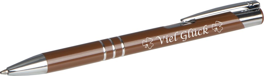 10 Kugelschreiber mit Gravur "Viel Glück" / aus Metall / Farbe: braun
