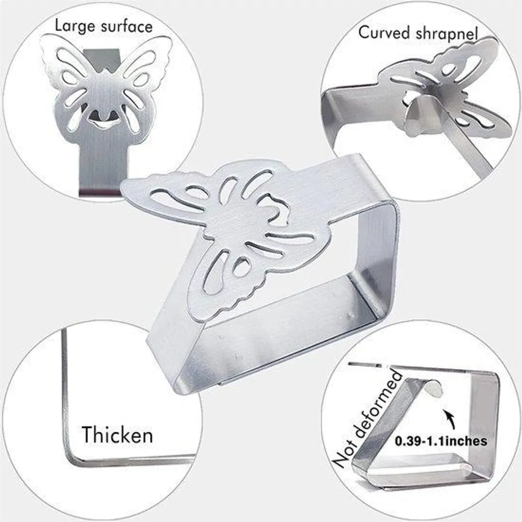 Attache-nappe en inox pour table de jardin - Clips antidérapants x8 pièces